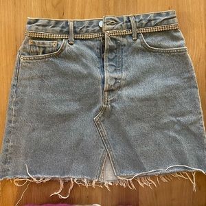 GRLFRND Denim Skirt with Rhinestone Belt